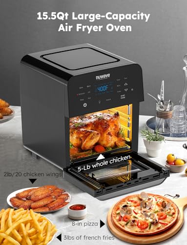 Nuwave Brio Air Fryer Oven, 15.5Qt X Large Family Size, SS Rotisserie Basket Skewer Kit, Reversible Ultra Non Stick Grill/Griddle Plate, Powerful 1800W, Integrated Smart Thermometer,Black : Home  Kitchen(7.25QT Brio Air Fryer)