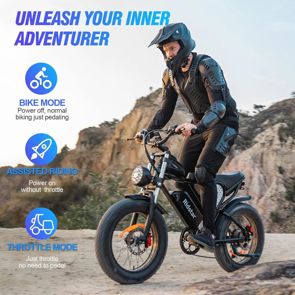 Electric Bike for Adults, 1000/2000W, 25/30/37MPH,48V-52V, 20AH,40AH Battery, Max 50-180 Miles Electric Motorcycle, 20" Fat Tire Dirt Bike, Shamano 7-Speed E-Bike(Q20PRO-2000W 52V 40AH)