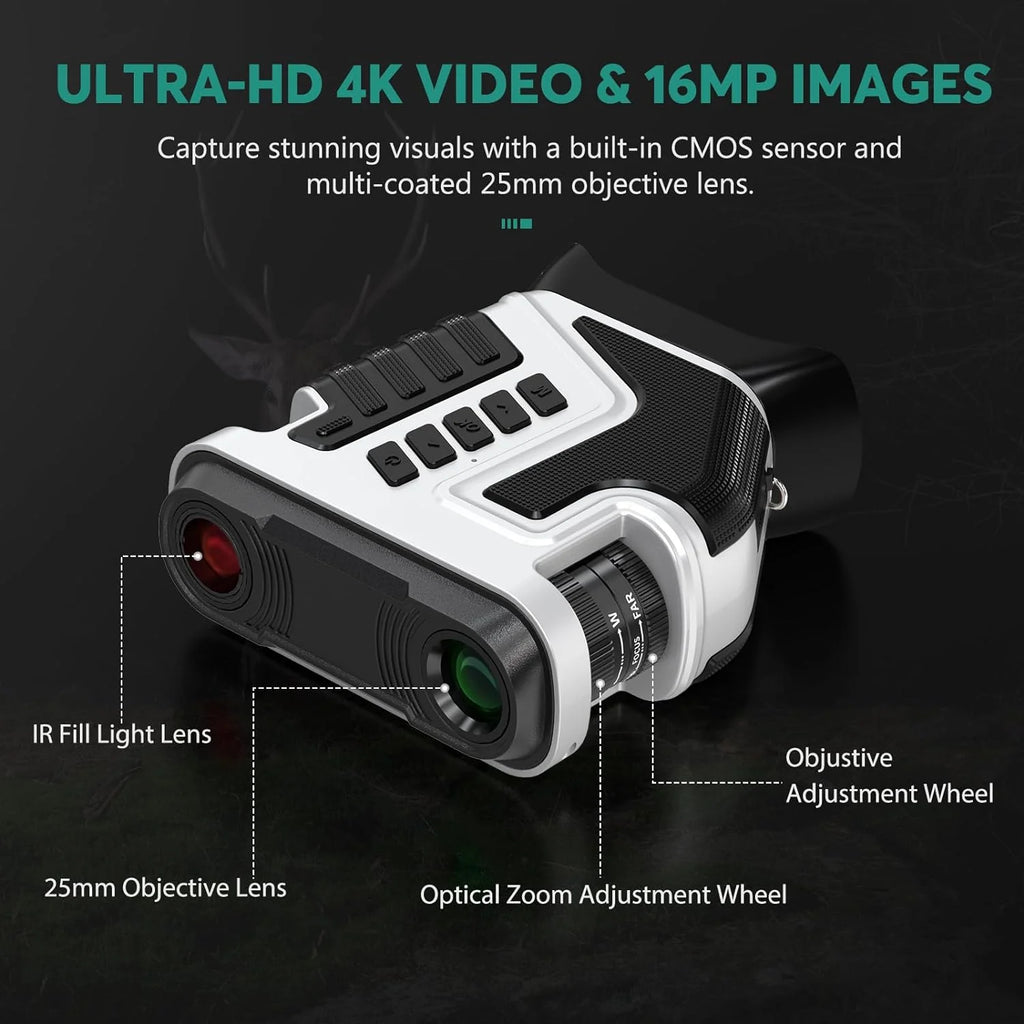 Night Vision Goggles, Night Vision Binoculars 4K Infrared Digital with 1300ft View Range, High Sensitivity Night Goggles for Hunting, Camping and Surveillance, Rechargeable, 32GB TF Card Inclu(Black and White)