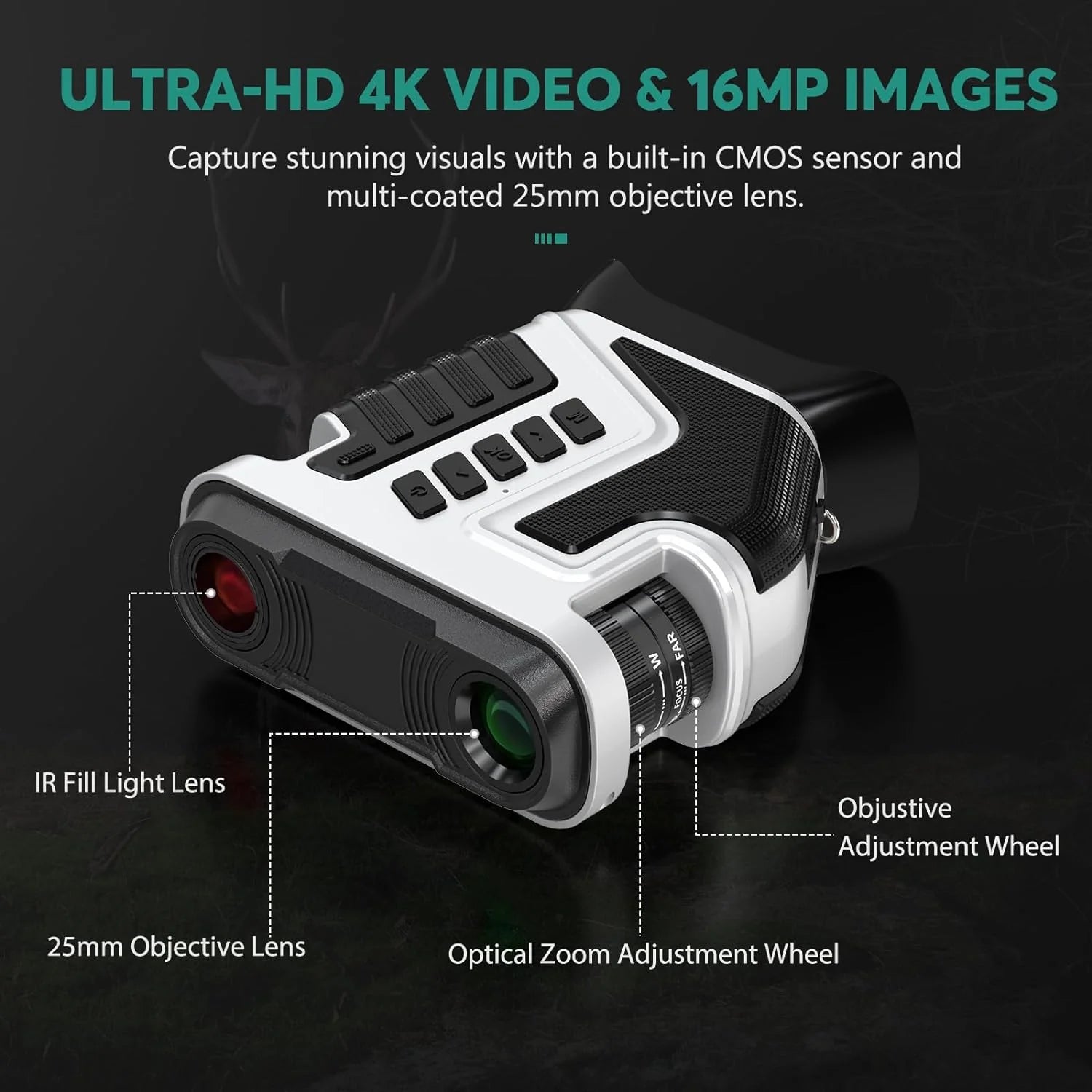 Night Vision Goggles, Night Vision Binoculars 4K Infrared Digital with 1300ft View Range, High Sensitivity Night Goggles for Hunting, Camping and Surveillance, Rechargeable, 32GB TF Card Inclu(Black and White)