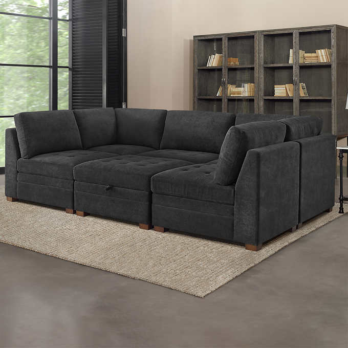 Thomasville Tisdale Fabric Sectional with Storage Ottoman(Dark Gray)