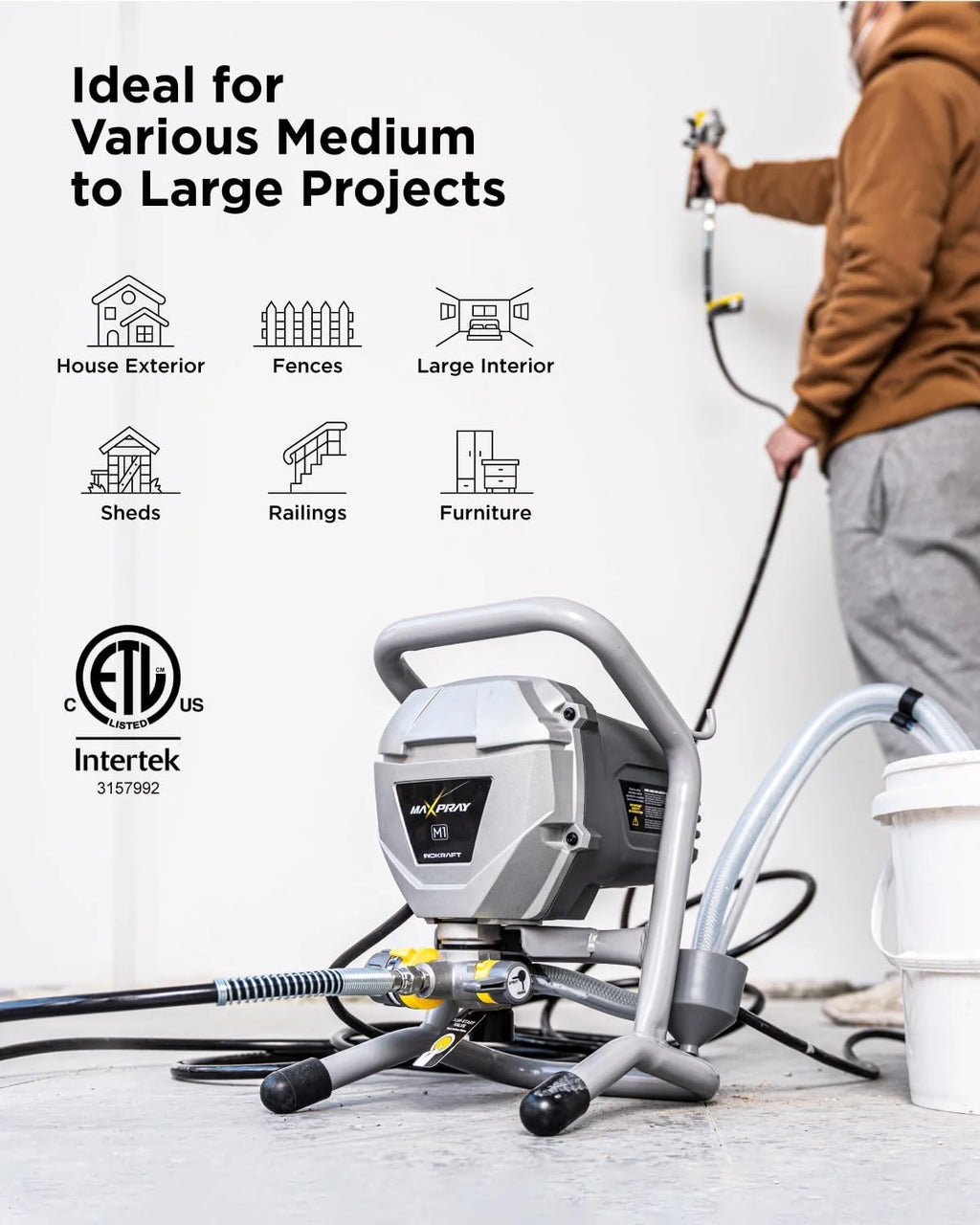 Airless Paint Sprayer, 2024 Version, High Efficiency, Thinning-Free, Minimal Overspray, for Home Exterior  House Interior DIY Painting Projects, with Paint Sprayer Accessories