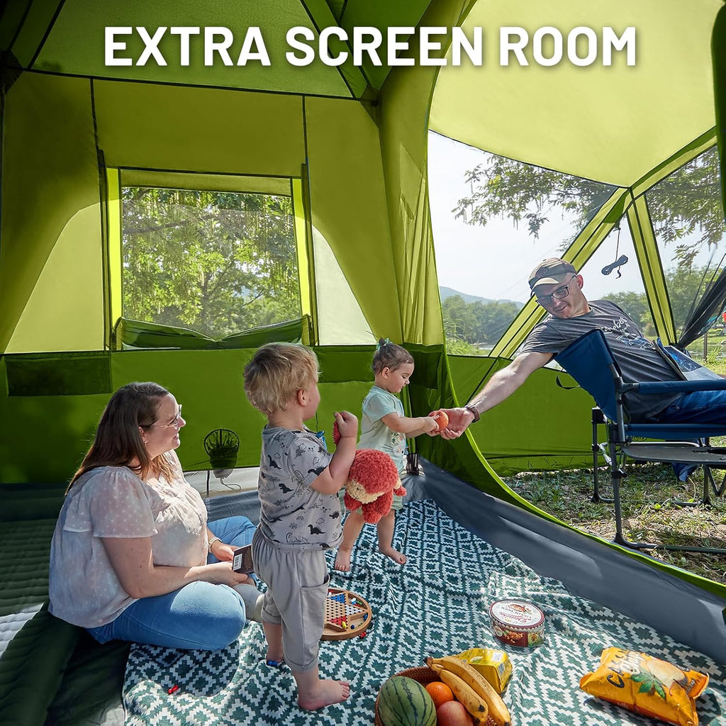 5-9 Person SUV Tent with Screen Porch and Awning for Family Camping, Weather Resistant and Portable Van or Car Tent, Includes Rainfly and Storage Bag, 13' W X 10' L X 7.1' H(Green)