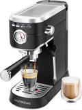 Espresso Machine 20 Bar, Compact Espresso Maker with Steam Milk Frother, Stainless Steel Coffee Machine with 34oz Removable Water Tank for Cappuccino, Latte, Silver(Deep Black/Button)