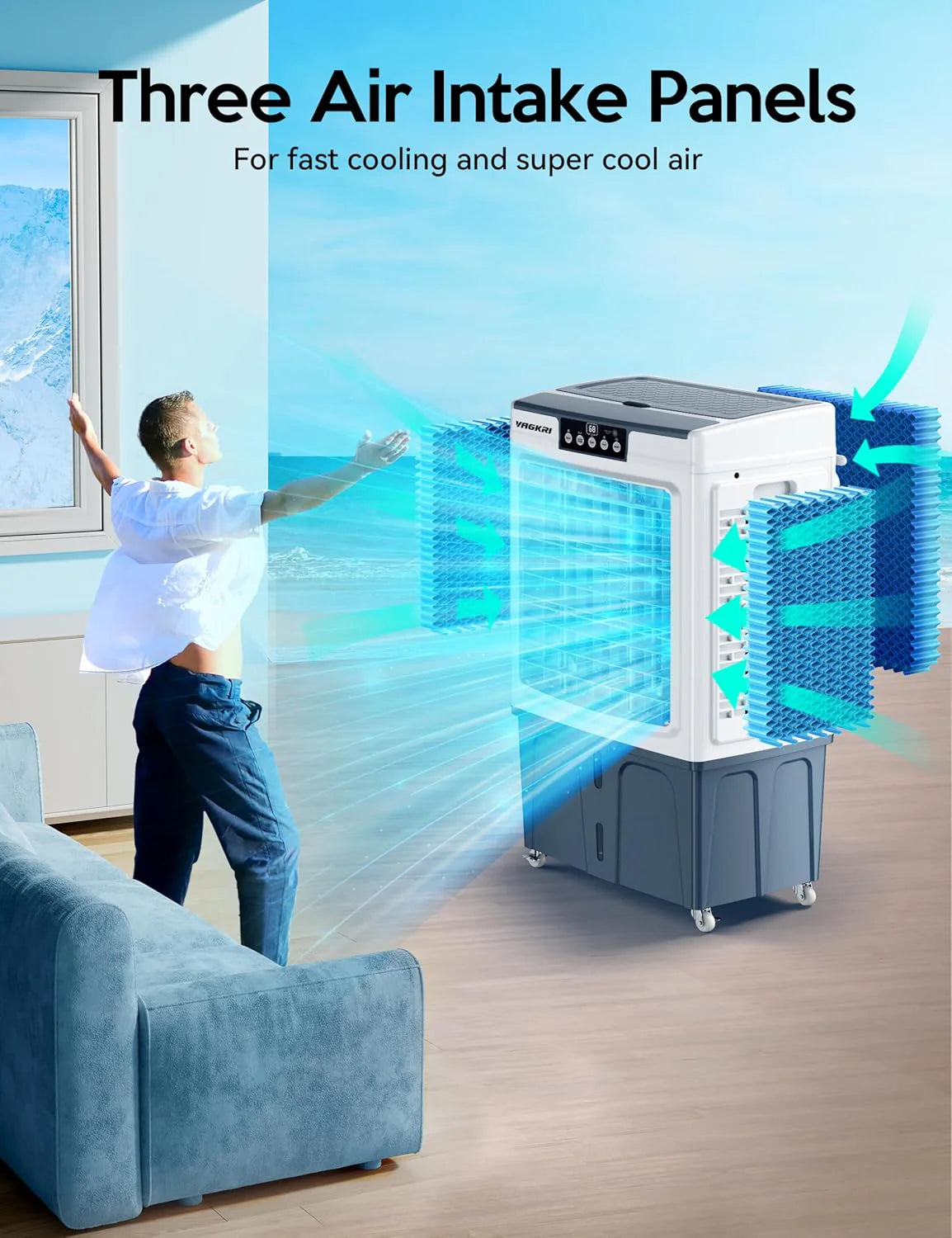 Evaporative Cooler, 2100CFM Air Cooler, 120°Oscillation Swamp Cooler with Remote Control, 24H Timer, 3 Wind Speeds for Outdoor Indoor Use,8 Gallon(2100CFM)