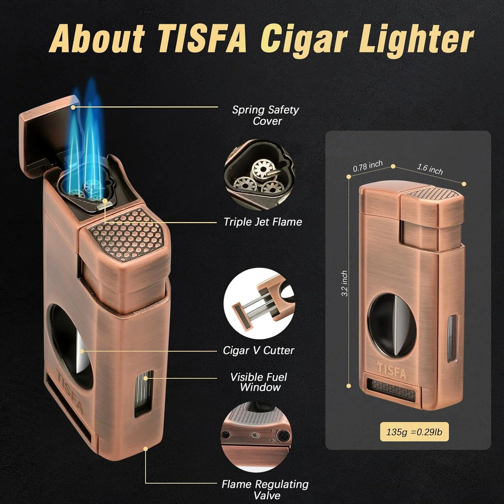 Cigar Humidor, Leather Cedar Wood Cigar Case with Cigar Lighter, V Cut Cigar Cutter, Cigar Holder 3 in 1, Portable Travel Cigar Humidor Box with Humidifier (Black)(Brown)