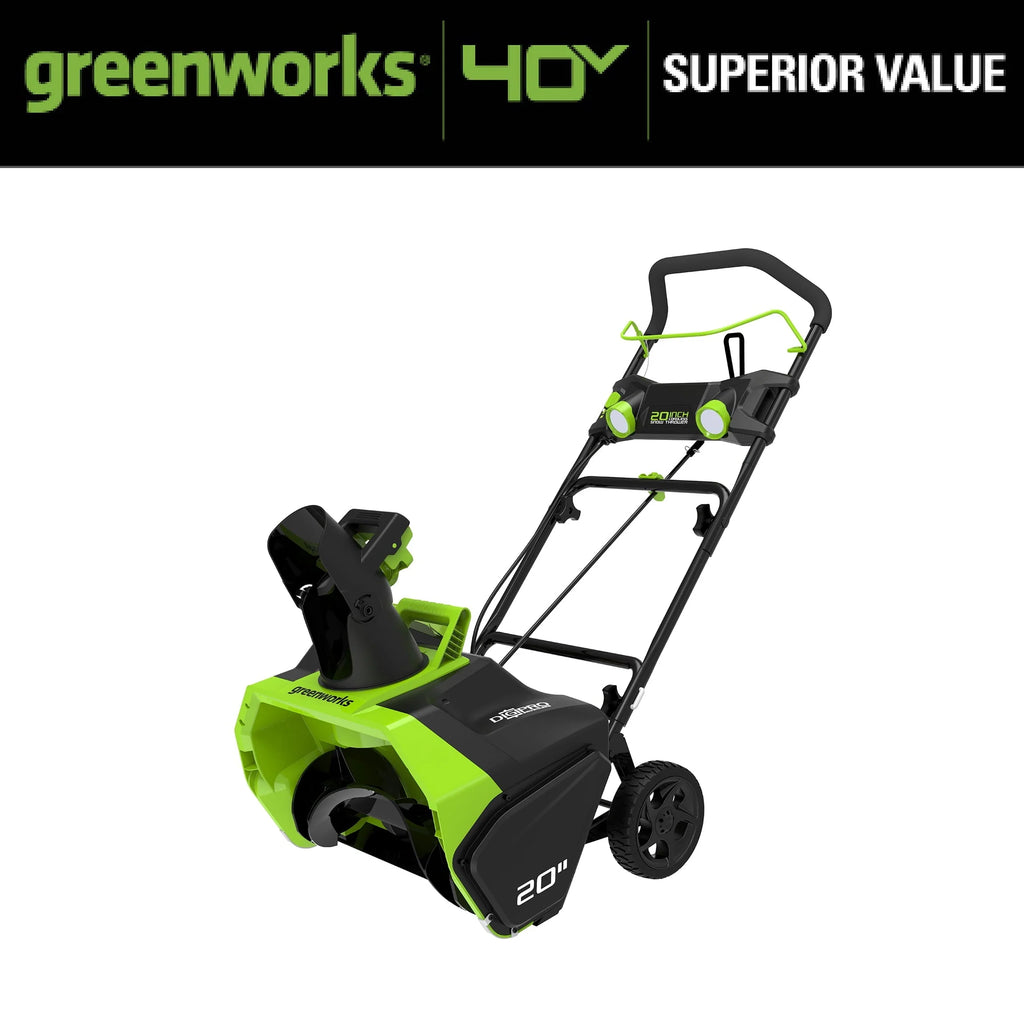 Greenworks 40V 20 Cordless Brushless Snow Blower with 4.0 Ah Battery  Charger, LED Lights, 180° Chute