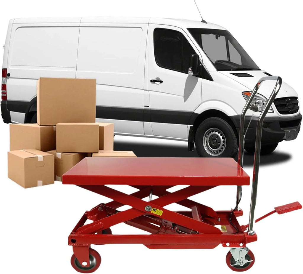 660LBS Hydraulic Lift Table Cart – 31" Lift Height, Double Scissor Design with 4 Wheels  Non-Slip Pad for Material Handling(500LBS)