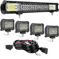 20in Triple Row led Light bar, 288W Waterproof Spot Flood Combo Automotive Work Light Bars+4pcs 72w led pods with Wiring Harness,for Off Road,Truck,Car,ATV,SUV,4X4,Boat,Tractor,Trailers C51
