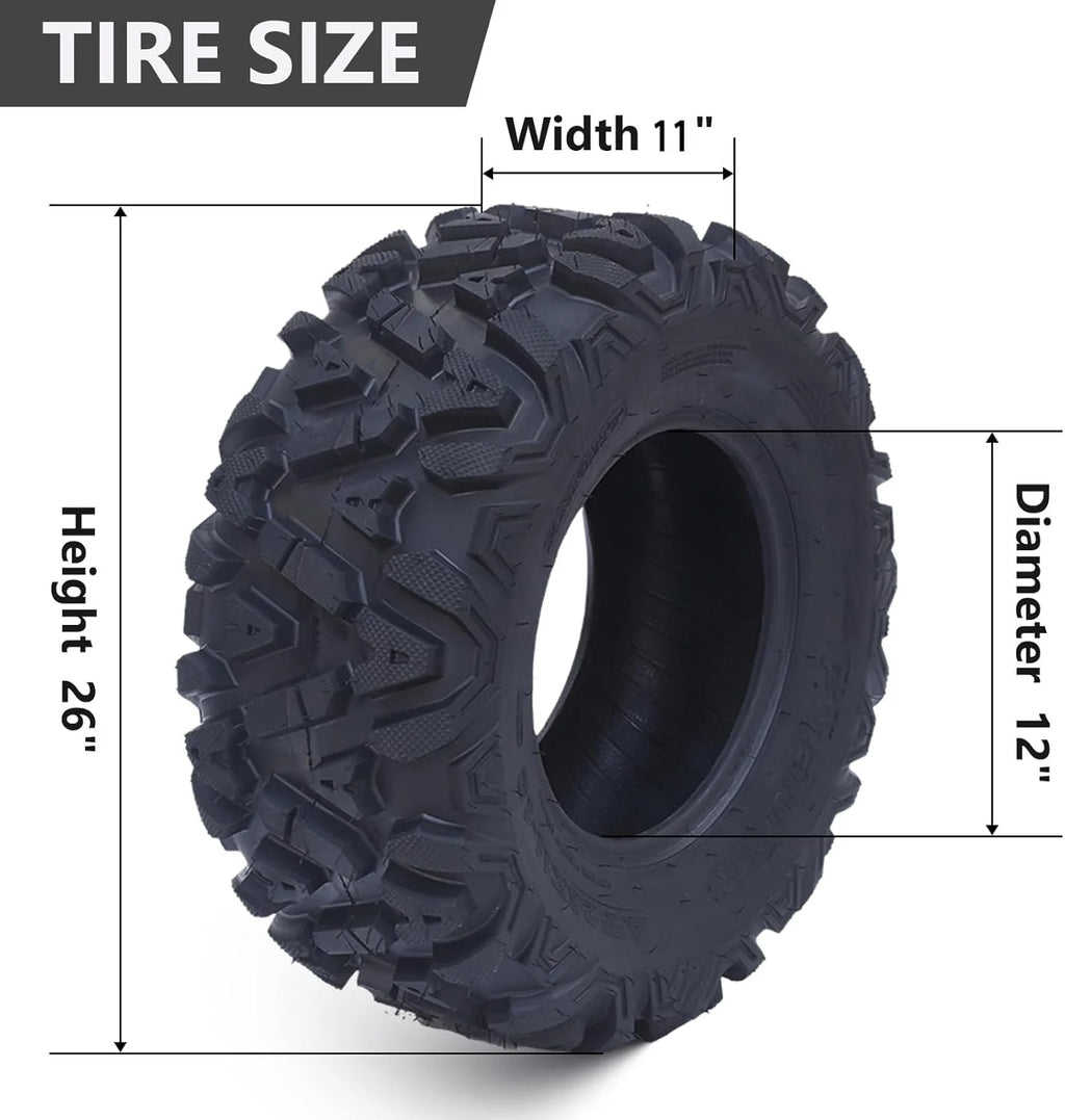 26x12x12 Atv Tires, Set of 2 Atv Tires 26x12-12 6PR, All Terrain Atv/Utv Off-Road Tires, Black(AT26x11-12-6PR)