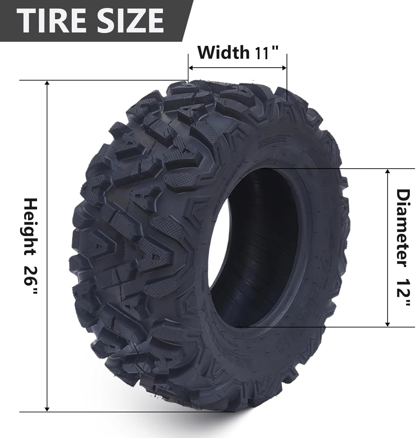 26x12x12 Atv Tires, Set of 2 Atv Tires 26x12-12 6PR, All Terrain Atv/Utv Off-Road Tires, Black(AT26x11-12-6PR)