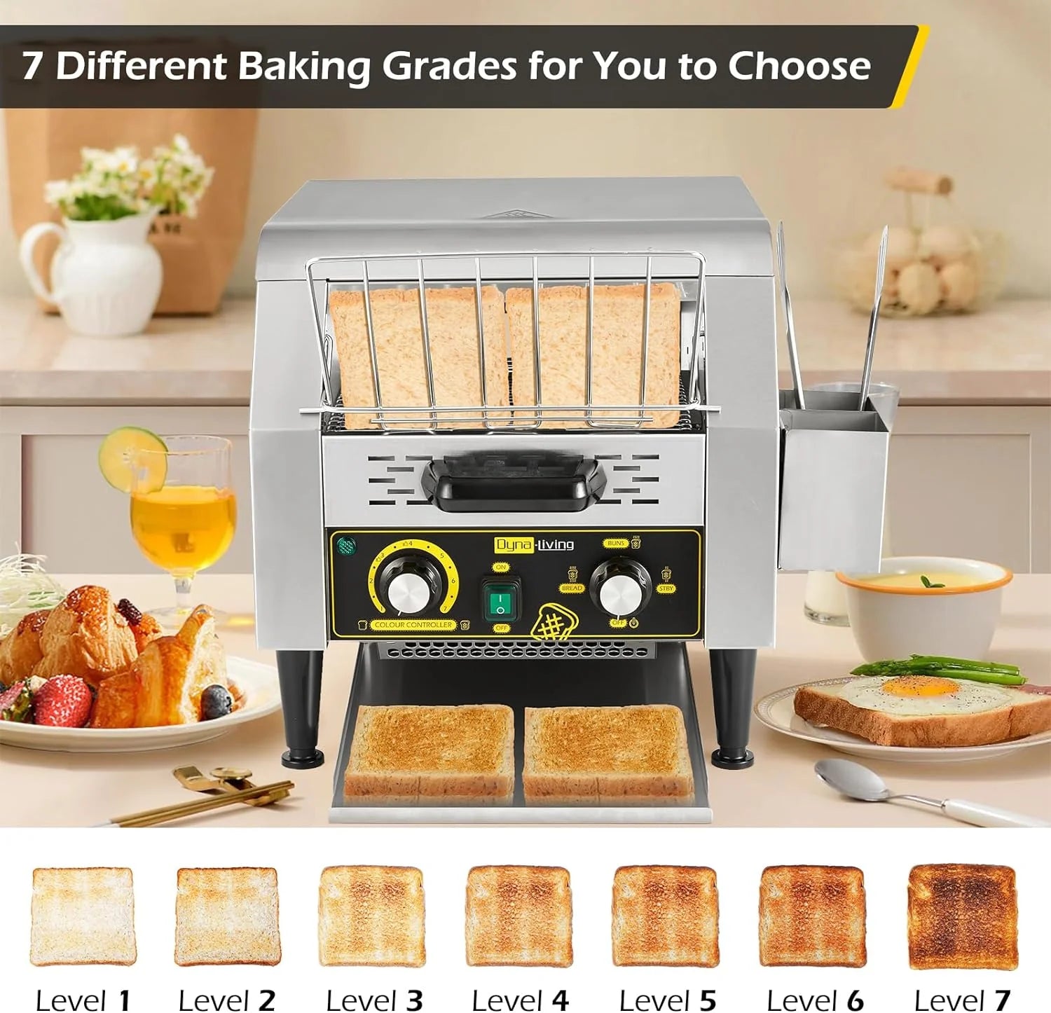 Toaster 450 Slices/Hour Stainless Steel Restaurant Toaster Conveyor with Storage Boxes 2600W Heavy Duty Industrial Conveyor Toasters Bagel Toaster Conveyor Belt Toasters(300 PCS/H)