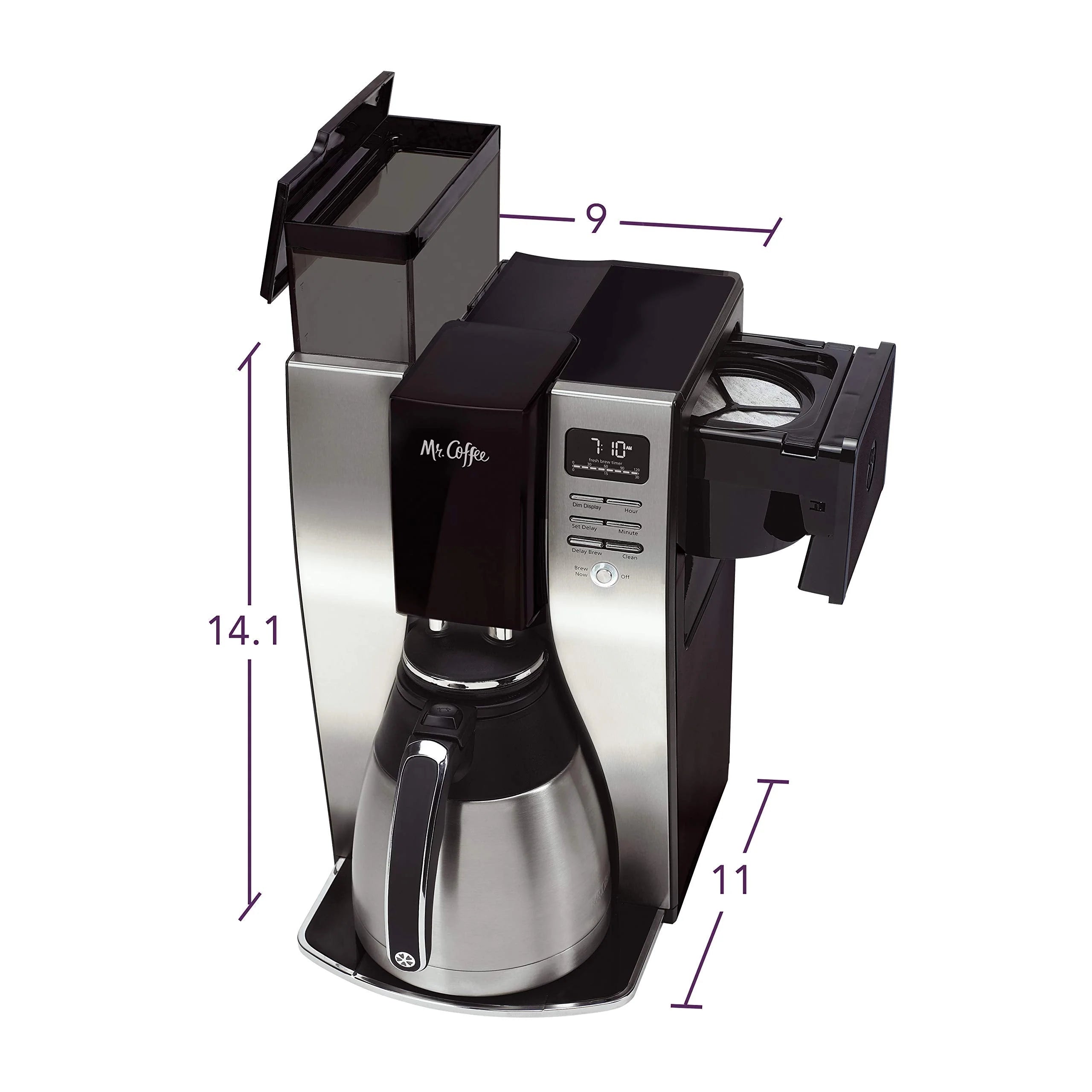 Mr. Coffee 10-Cup Programmable Coffee Maker, Insulated Thermal Carafe(Stainless Steel/10 Cup Thermal Carafe + Strong Brew)