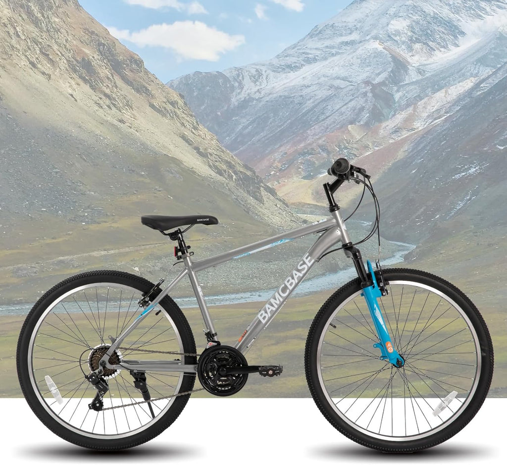 26/27.5 Inch Mountain Bike, Mens Womens MTB with 21 Speeds, High-Tensile Steel Frame, V Brake, Hardtail Bicycle for Adults(Gray/26 inch)