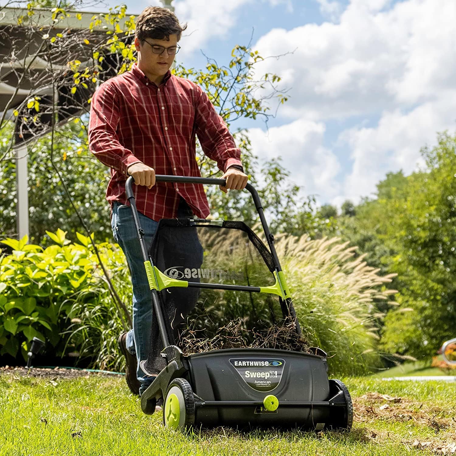 21-Inch Width Leaf  Grass Push Lawn Sweeper, Black