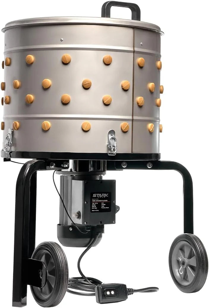 750W Chicken Plucker Poultry De-Feather Remover with 92 Soft Fingers Feather Plucking Machine 20" Drum Stainless Steel