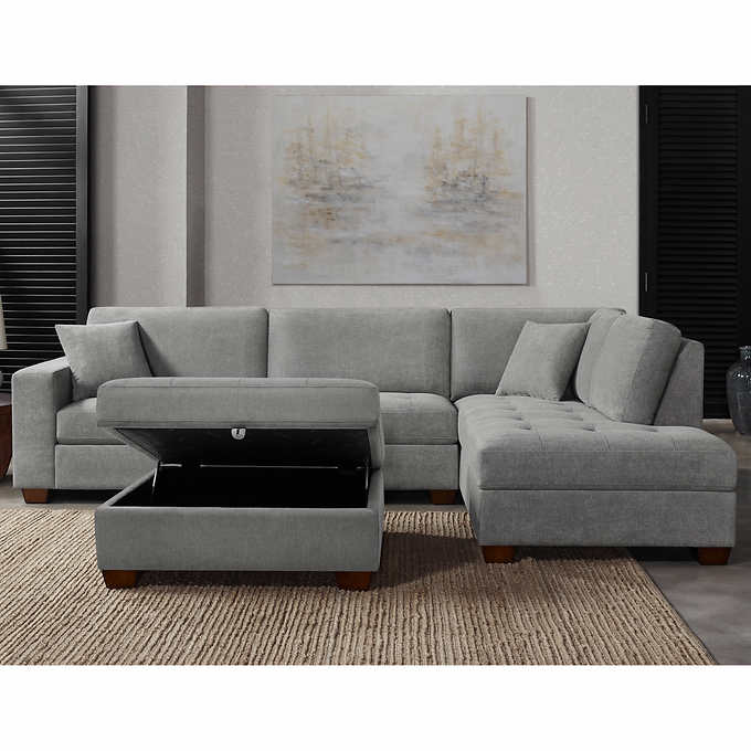 Thomasville Miles Fabric Sectional with Storage Ottoman(Blue)