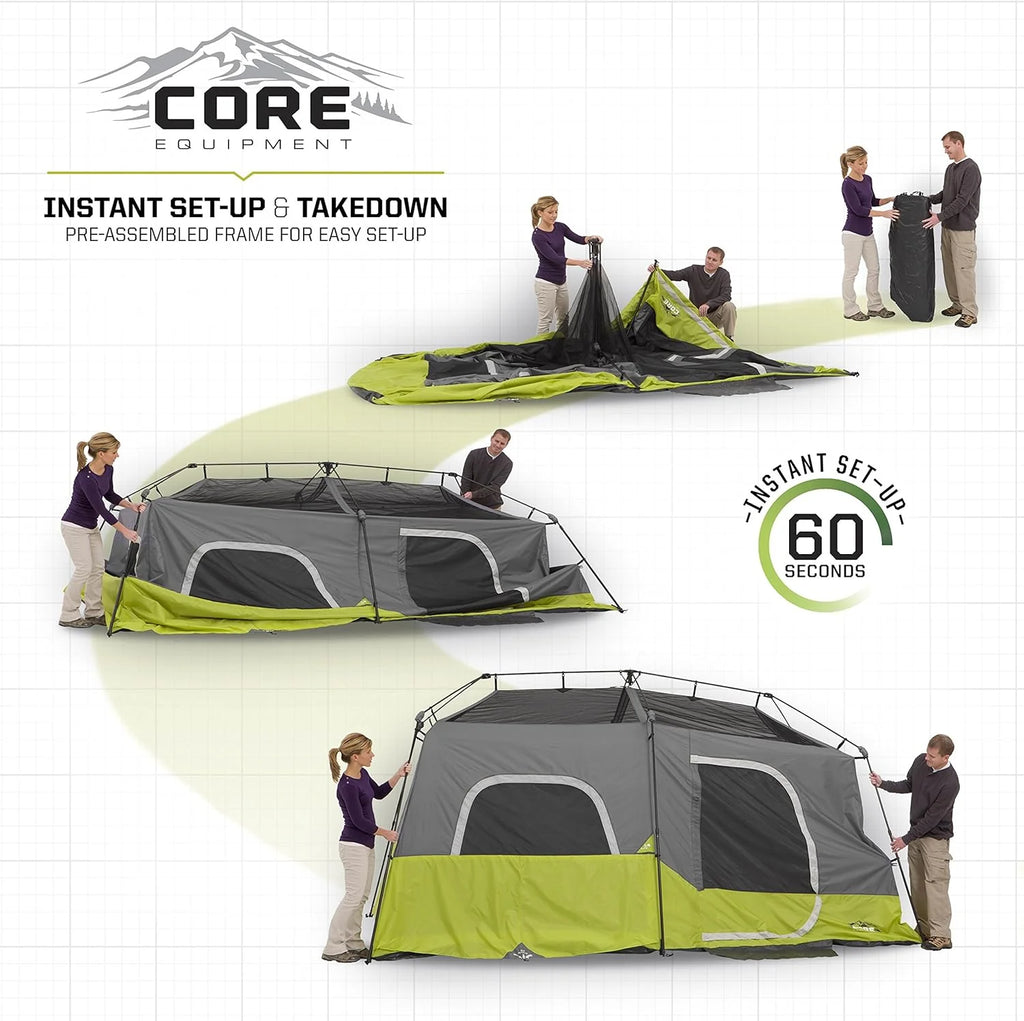 Core 9 Person Instant Cabin Tent - 14' x 9', Green (40008)(9 Person (Green))