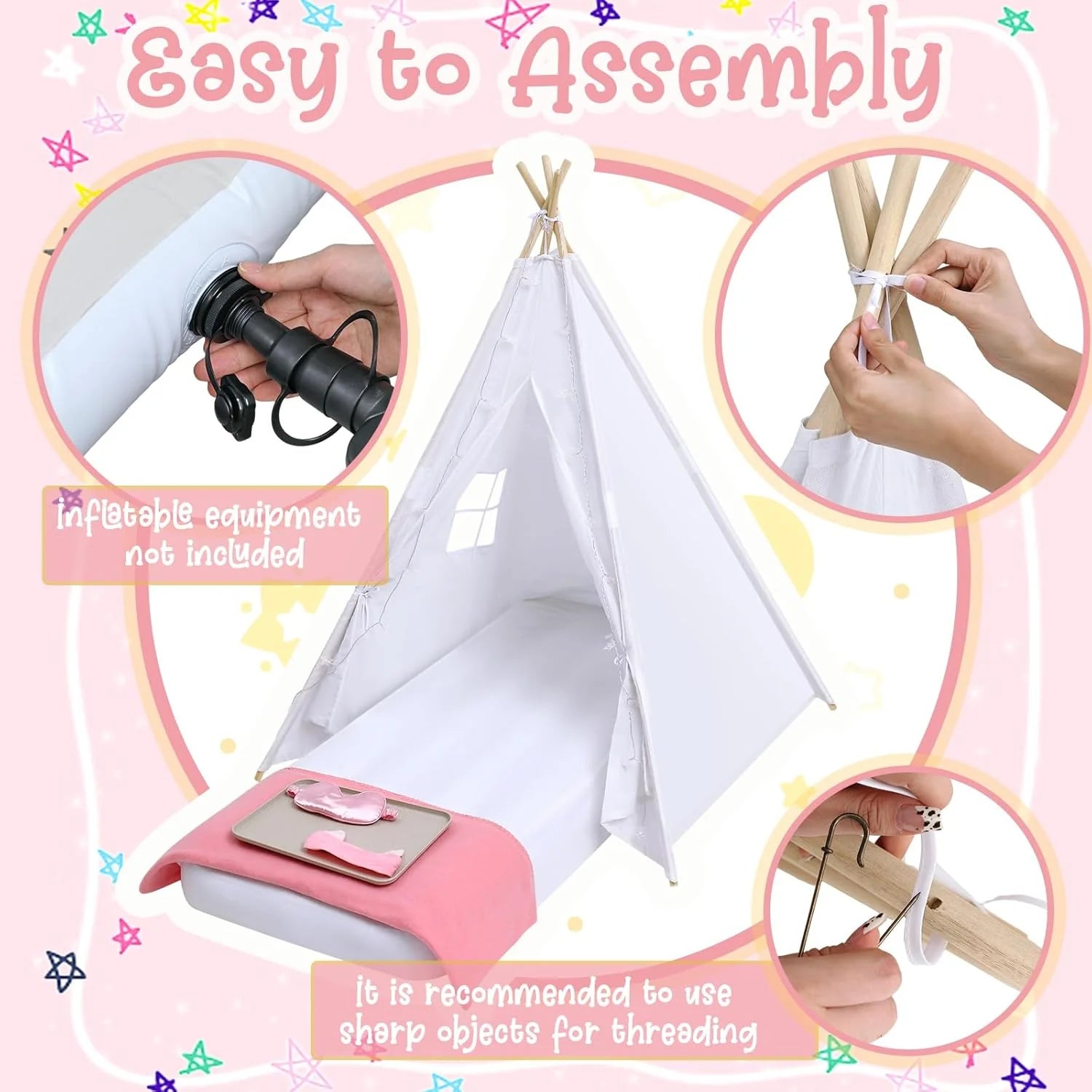 Windyun 8-Pack Kids Teepee Tent Set, Sleepover Party, White