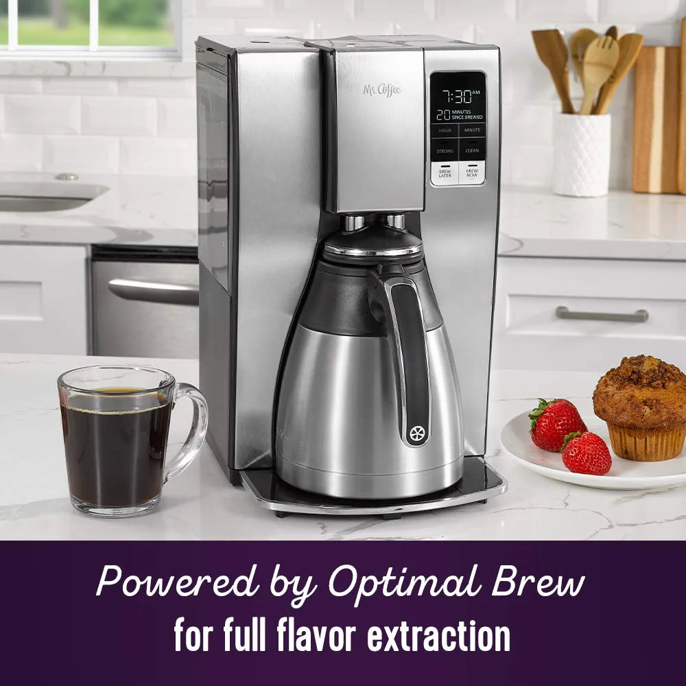Mr. Coffee 10-Cup Programmable Coffee Maker, Insulated Thermal Carafe(Stainless Steel/10 Cup Thermal Carafe + Strong Brew)