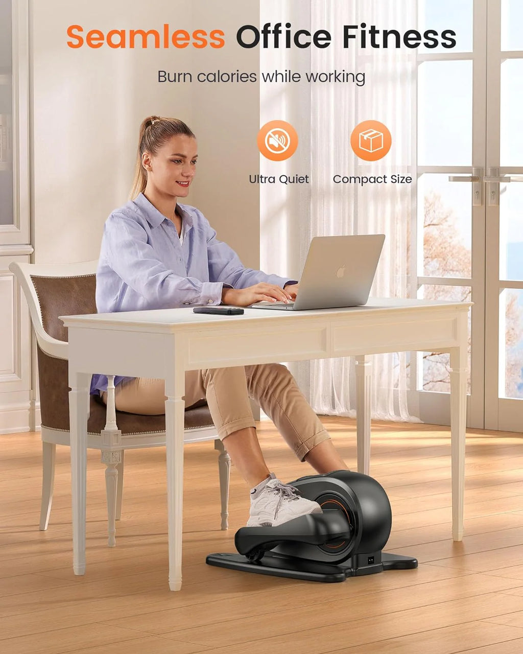 Under Desk Ellipticals Electric, Ellipse Leg Exerciser for Seniors Fully Assembled, Seated Pedal Exerciser with Remote Control  Non-Slip Pedals(01 Under Desk Ellipse Electric)