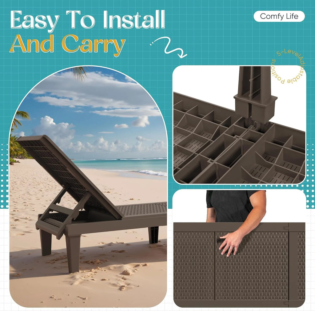 Outdoor Chaise Lounge Chair Set of 2 for Patio Poolside, Waterproof  Adjustable  Easy Assembly Sun Lounger for Outside Deck, Pool, Beach, Black(Set of 4/Brown)