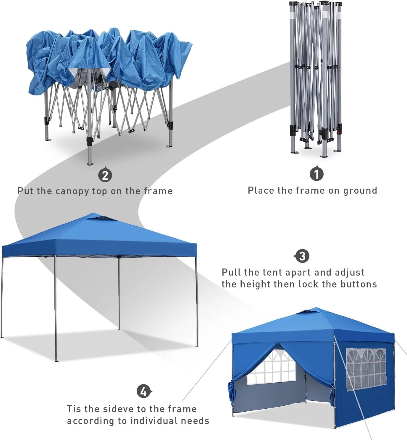 GDY 10x10 Pop Up Canopy Tent, Outdoor Canopy Tent, Patio Tent,Commercial Instant Gazebos,4 Sidewalls, Portable Shelter Canopies, with 4 sandbags, Blue.
