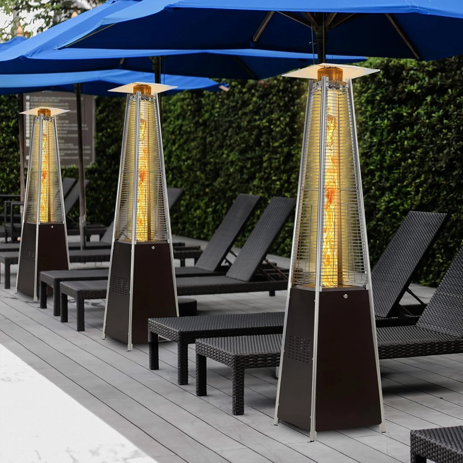 Pyramid Patio Propane Heater，48,000 BTU Outdor Patio Flame Heater， With Wheels,Waterproof Cover Quartz Glass Tube Propane Heater for Patio, Party, Backyard, Garden, Decoration(Bronze)(Bronze)