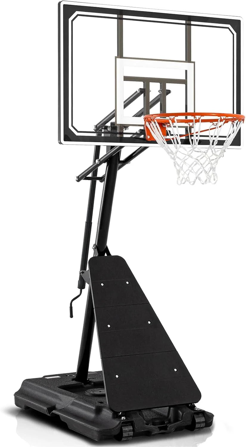 Basketball Hoop 48 Inch Backboard Portable Basketball Hoop Outdoor,5.3-10ft Stepless Regulation Crank Adjust Basketball Goal System(48 inch Backboard/Black Backboard Hoop)