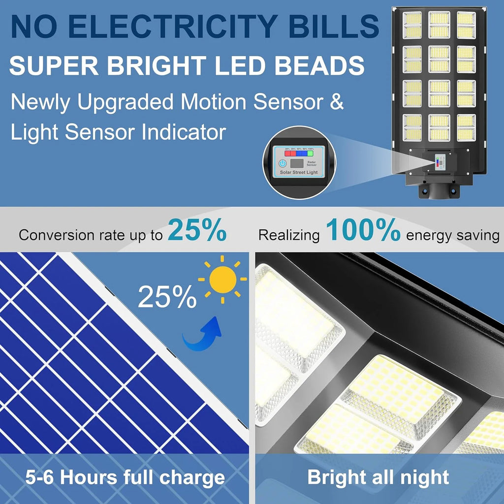 3200W Solar Street Lights Outdoor 240000 Lumens Solar Flood Lights with Remote Control  Motion Sensor, Waterproof IP66 Dusk to Dawn Solar Lights for Garden,Yard, Path, Parking Lot 2-Pack(4000W-2Pack)