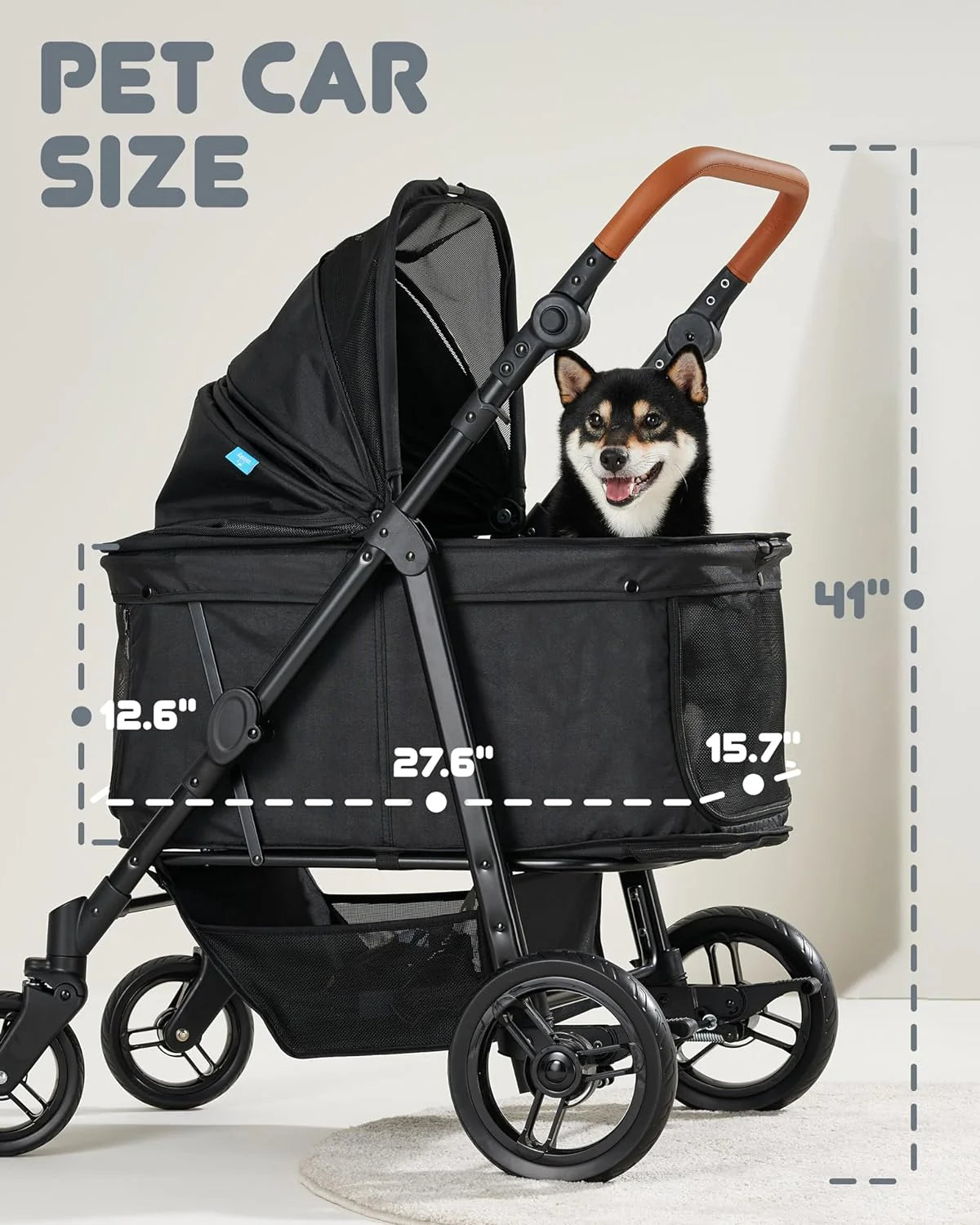 Medium Pet Stroller for Dogs Up to 66lbs, Adjustable Handle, 180 ? Canopy, 4 Wheels for Medium/Large Dogs and Cats, Waterproof Pad