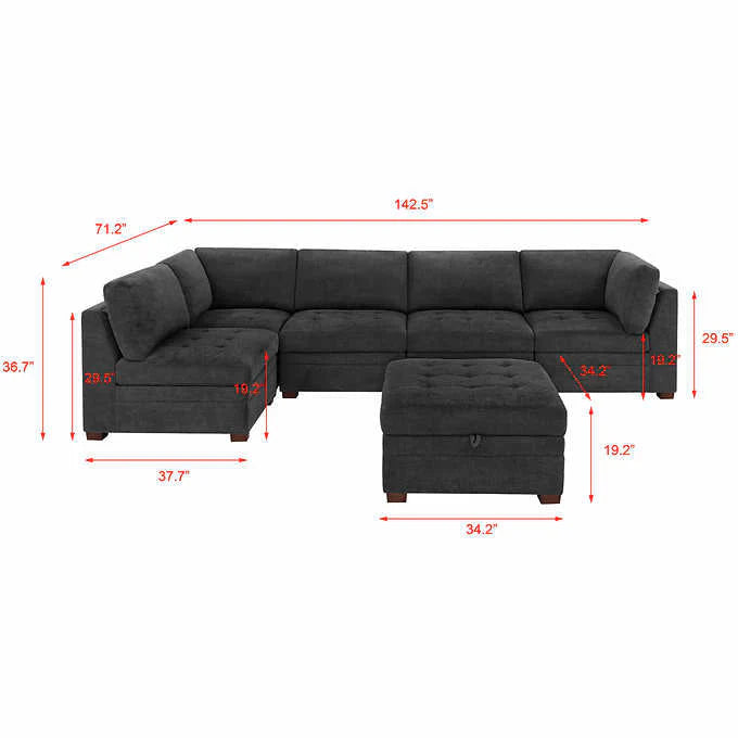 Thomasville Tisdale Fabric Sectional with Storage Ottoman(Dark Gray)