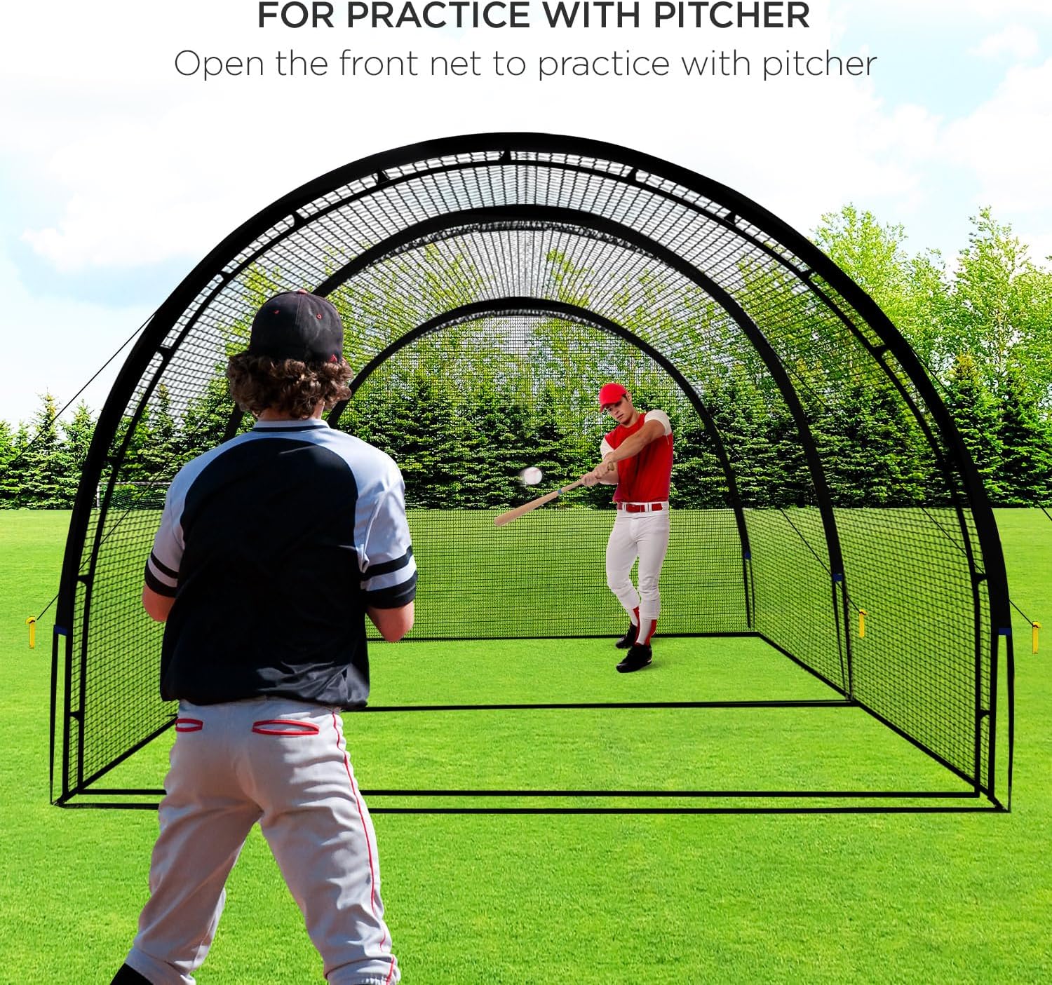 Baseball Batting Cage Net Batting Cages for Backyard Portable Baseball and Softball Batting Cages with Pitching Machine Hole and Detachable Door for Backyard Outdoor Hitting Practice(30 x 12 x 8 Feet)