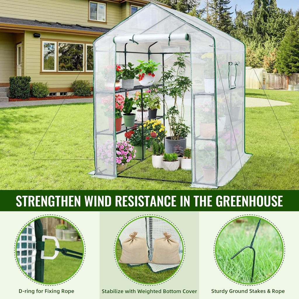 Greenhouse, 57 x 85 x 76'' Greenhouses for Outdoors, Portable Greenhouse Kit with Mesh Side Windows, PE Cover, 8 Shelves, Heavy Duty Walk in Green House for Backyard Garden Indoor Outside(Style-4)
