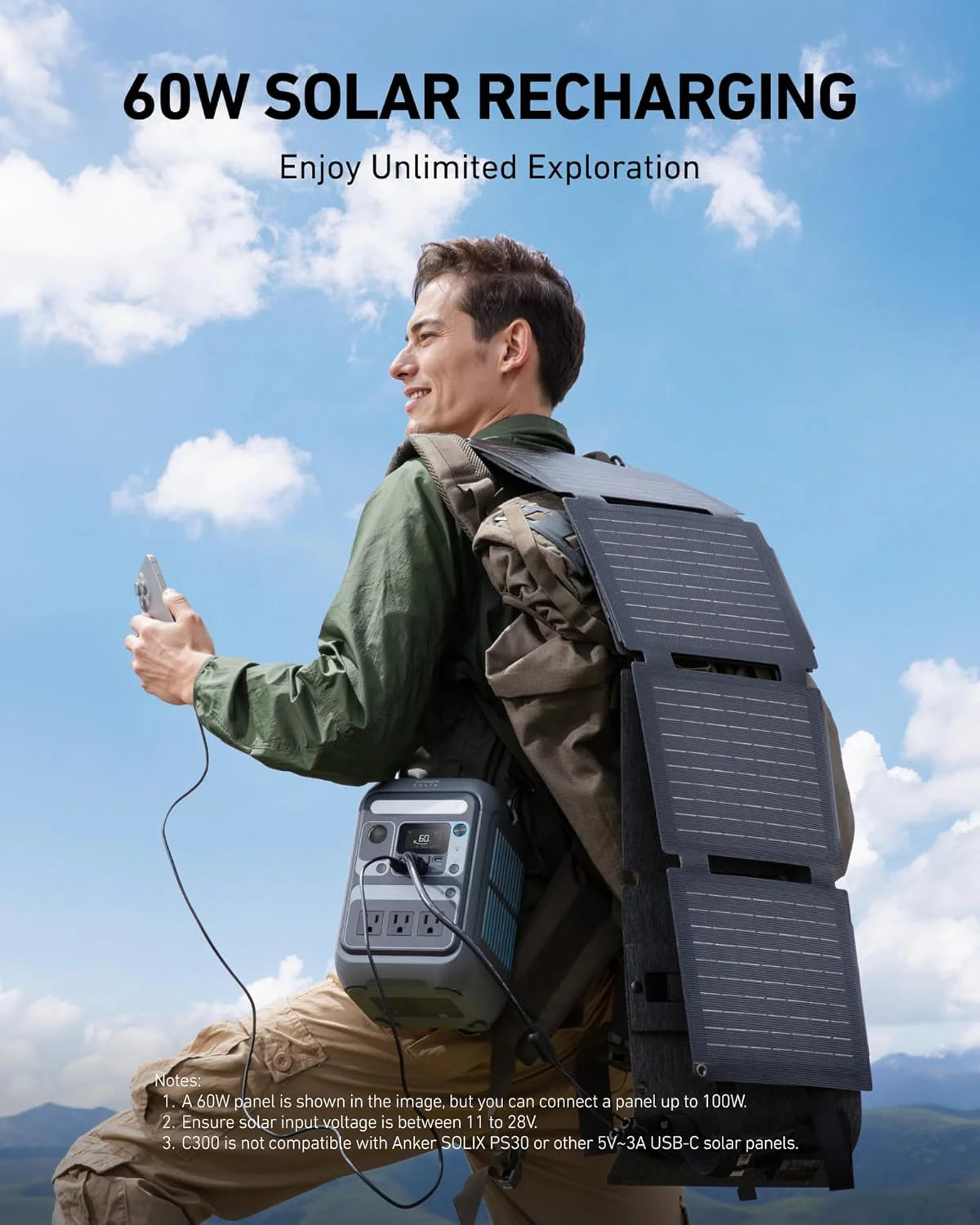 Anker Solar Generator SOLIX C300 with 60W Solar Panel, 288Wh Portable Power Station, 300W (600W Surge), LiFePO4 Battery, 140W Two-Way Fast Charging, for Outdoor Camping, Traveling, and Emergencies(Anker SOLIX C300+60W Solar Panel)