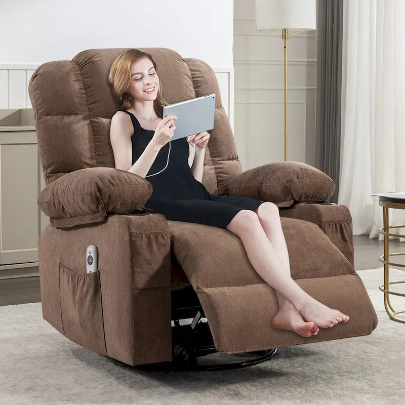 Massage Rocker Recliner Chair Rocking Chairs for Adults Oversized with 2 Cup Holders, USB Charge Port Soft Features a Manual Mas(N/A)
