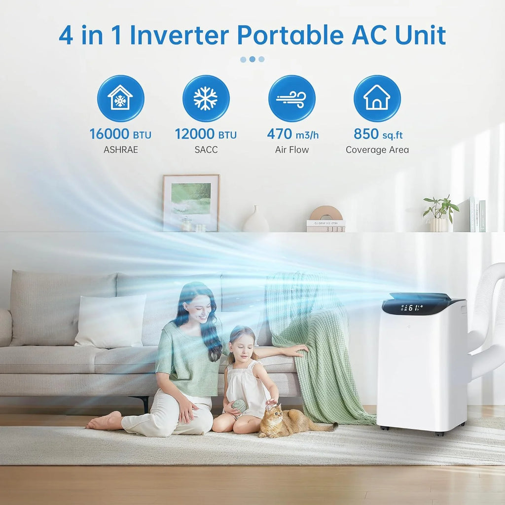 Portable Air Conditioner Cools Up to 700 Sq.Ft, 3-IN-1 Energy Efficient Portable AC Unit with Remote Control  Installation Kits for Large Room, Campervan, Office, Temporary Space(14，000 BTU)