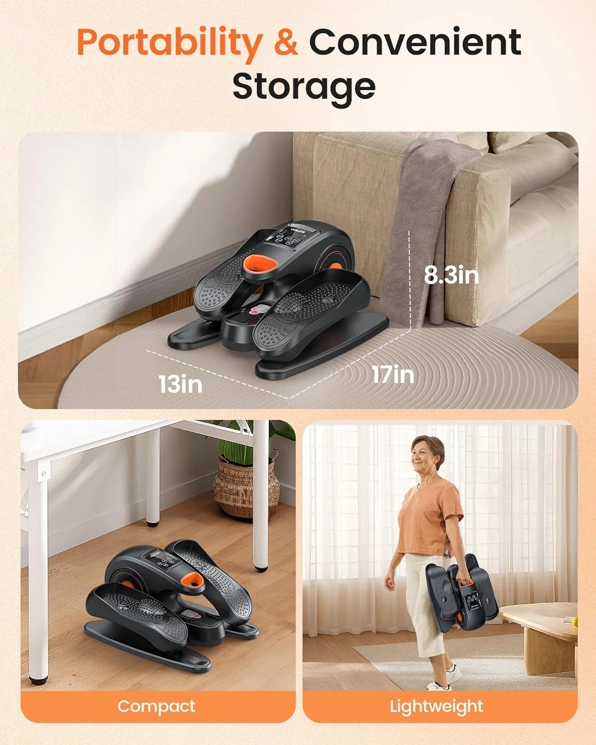 Under Desk Ellipticals Electric, Ellipse Leg Exerciser for Seniors Fully Assembled, Seated Pedal Exerciser with Remote Control  Non-Slip Pedals(01 Under Desk Ellipse Electric)