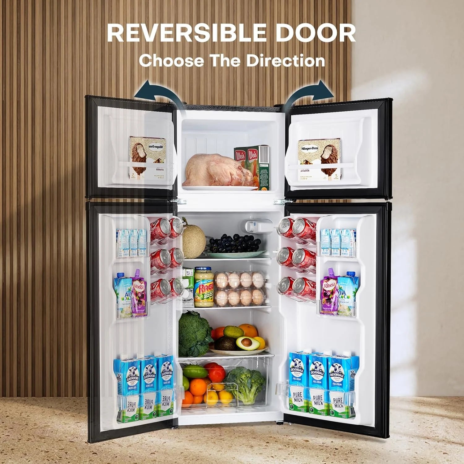 Upstreman 4.0 Cu.Ft Mini Fridge with Freezer – Double Door Compact Refrigerator for Dorm, Office, Bedroom – Adjustable Thermostat, Black (BR401)(4.0cu.ft./Black)