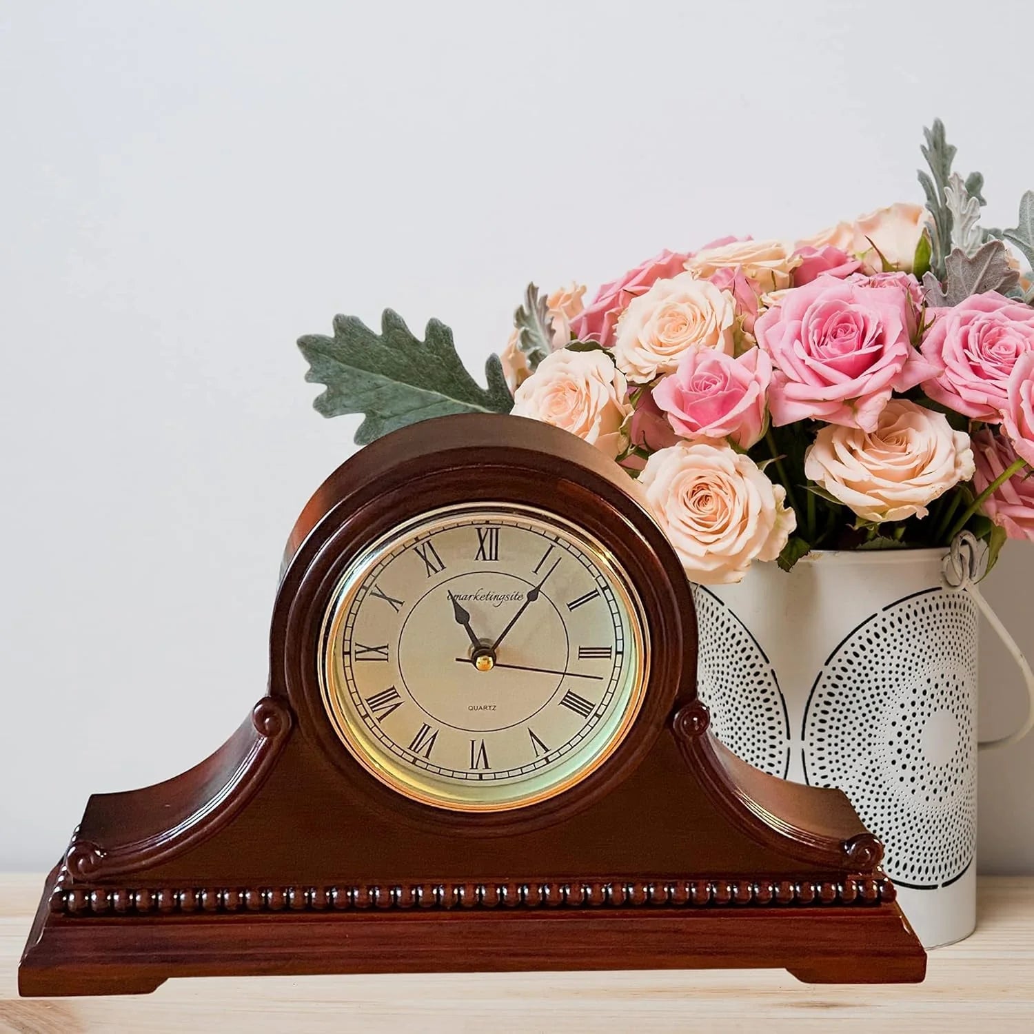 Silent Wooden Wall Clock with Westminster Hour Chime, 9x16x3 Deep Red(Maroon Arabic Numerals)