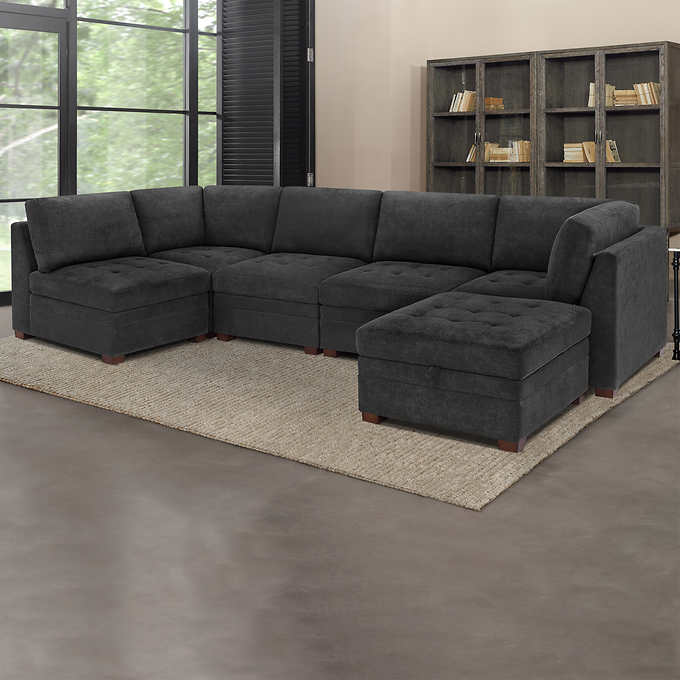Thomasville Tisdale Fabric Sectional with Storage Ottoman(Dark Gray)