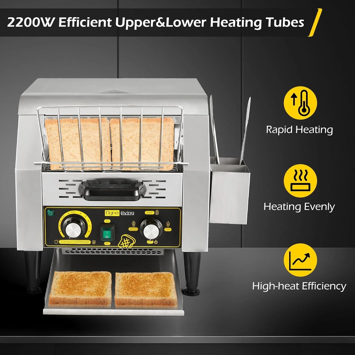Toaster 450 Slices/Hour Stainless Steel Restaurant Toaster Conveyor with Storage Boxes 2600W Heavy Duty Industrial Conveyor Toasters Bagel Toaster Conveyor Belt Toasters(300 PCS/H)