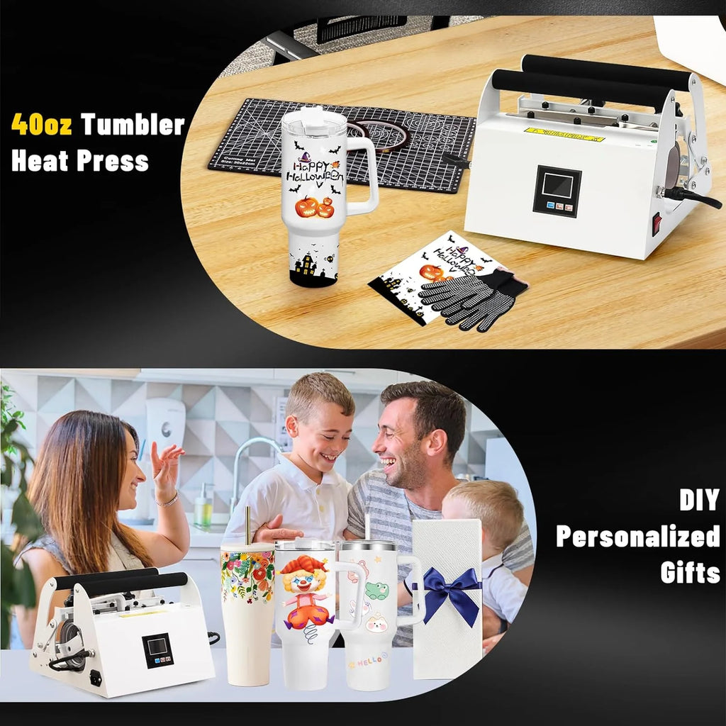 40oz Tumbler Press Tumbler Heat Press Sublimation 40 Oz Tumbler Top and Tapered Bottom Full Wrap - DIY Heat Transfer Vinyl(40oz Tumbler heat press)