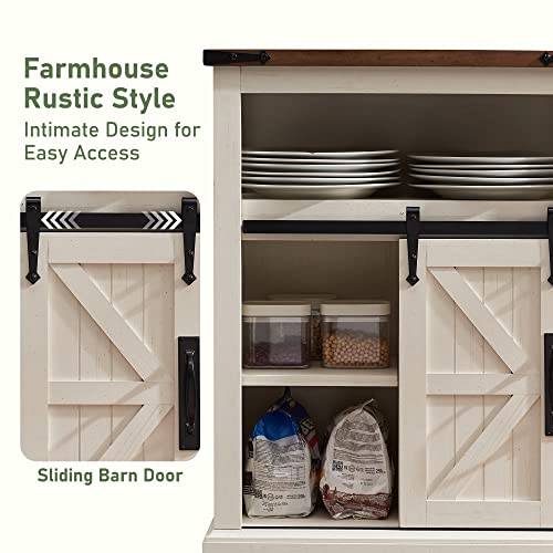 OKD Bathroom Floor Cabinet, Farmhouse Storage Cabinet with Sliding Barn Door  Storage Drawers
