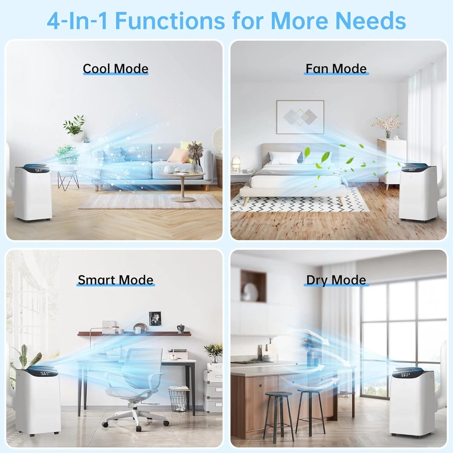 Portable Air Conditioner Cools Up to 700 Sq.Ft, 3-IN-1 Energy Efficient Portable AC Unit with Remote Control  Installation Kits for Large Room, Campervan, Office, Temporary Space(14，000 BTU)