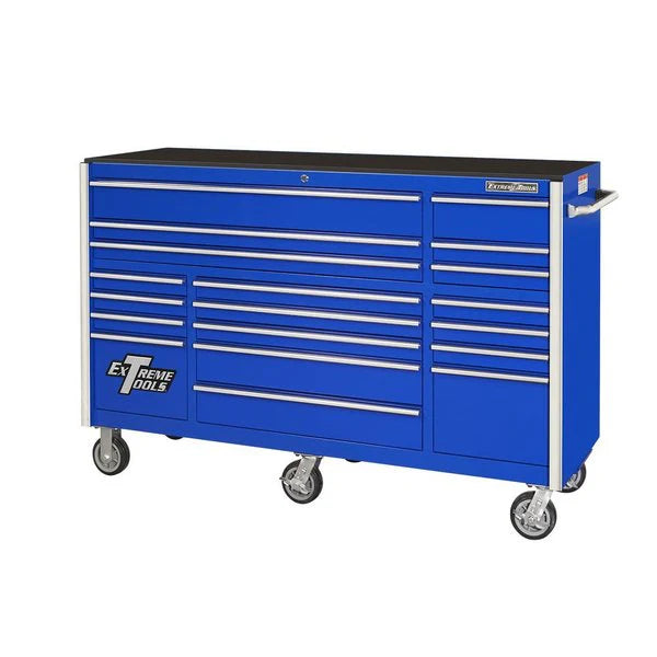 72"W x 25"D 19 Drawer Triple Bank Roller Cabinet Blue
