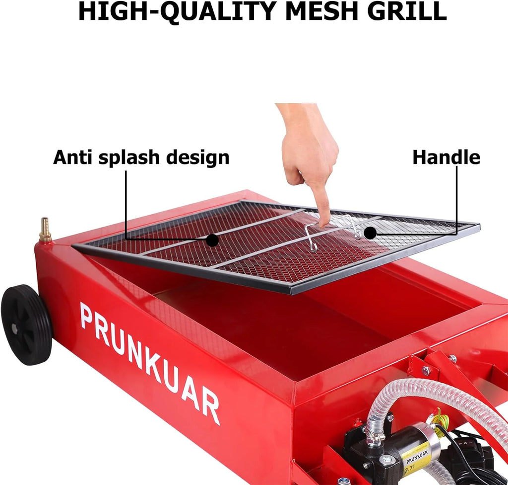 20 Gallon Low Profile Roll Around Oil Drain Pan with 110V Electric Pump 8 Feet Hose for Trucks Cars SUVS Red(17 Gallon 110V Electric Pump/Red)