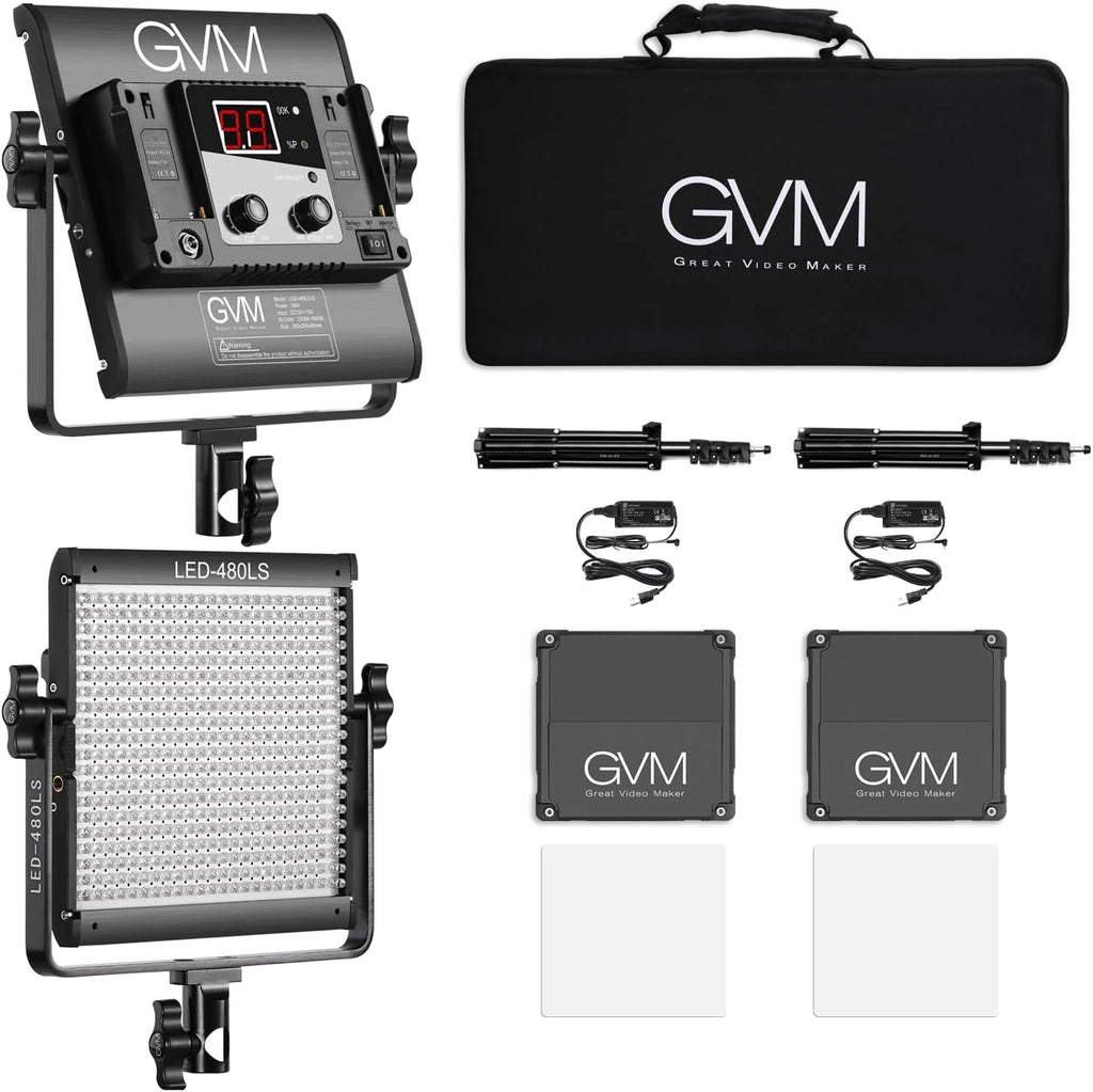 2 Pack LED Video Lighting Kits with APP Control, Bi-Color Variable 2300K~6800K with Digital Display Brightness of 10~100% for Video Photography, CRI97+ TLCI97 Led Video Light Panel +Barndoor(Bicolor)