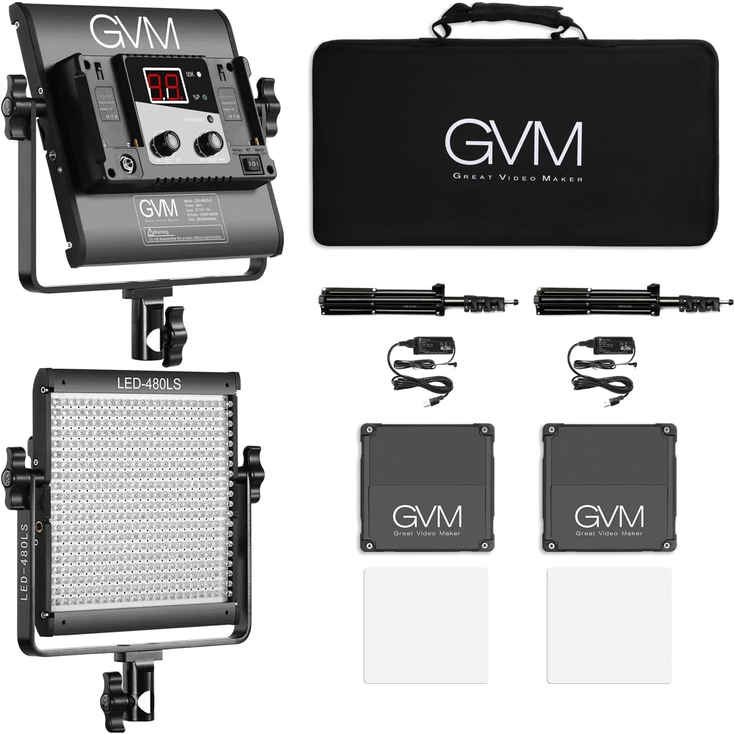 2 Pack LED Video Lighting Kits with APP Control, Bi-Color Variable 2300K~6800K with Digital Display Brightness of 10~100% for Video Photography, CRI97+ TLCI97 Led Video Light Panel +Barndoor(Bicolor)