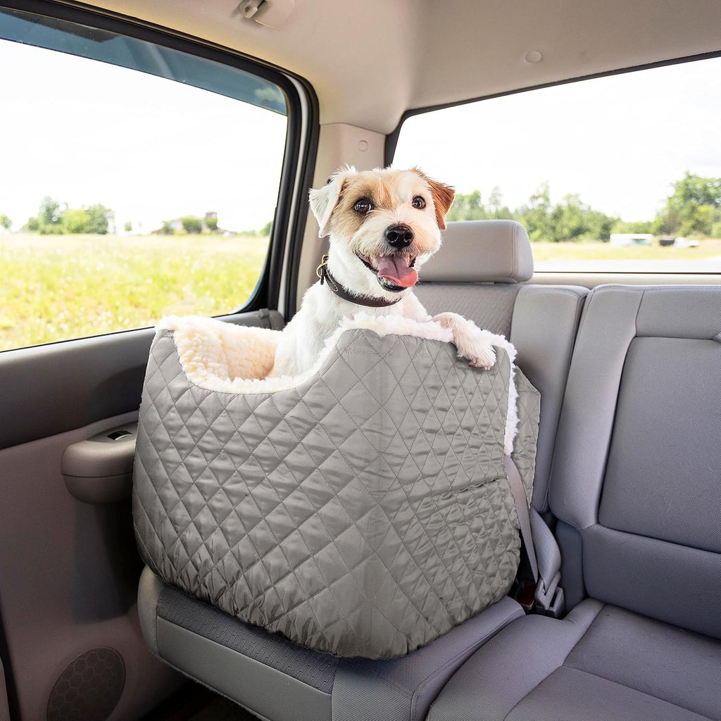 Dog Booster Car Seat for Small Dogs 515lbs, Anti-Car Sickness, Washable Cover(Khaki Quilted)